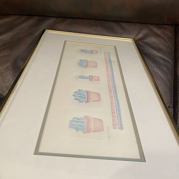 80’s Brooke Morrison framed Art Desert Cacti Watercolor signed painting Embossed - Picture 12 of 12